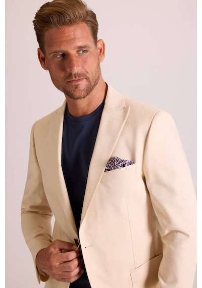Ysf Erkek Bej Takım Elbise Keten Slim Fit Sivri Yaka Bej