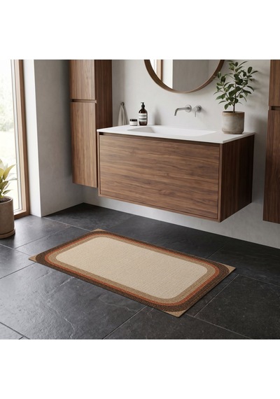 Kartela Halı Jüt Görünümlü Banyo Paspası Bej Kaymaz Taban Makinede Yıkanabilir 50x75 Cm