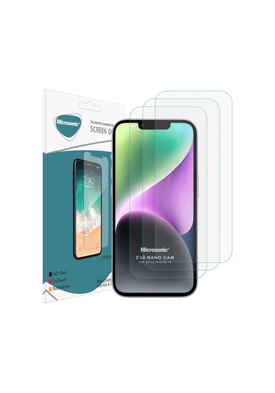 Microsonic Apple  Uyumlu iPhone 14 Screen Protector Nano Glass Cam Ekran Koruyucu 3 Lü Paket