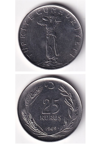 25 Kuruş 1969 Çil Eski Madeni Para