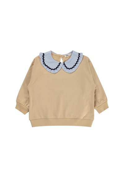 Civil Girls Civil Kız Çocuk Yakası Fırfırlı Sweatshirt 2 İp Uzun Kol Bebe Yaka Okul Kreş Ve Günlük Kullanım - Bej Koyu Bej