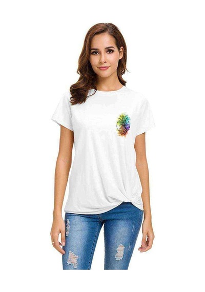 Watercolor Pineapple Kadın Beyaz Tshirt (534311854)