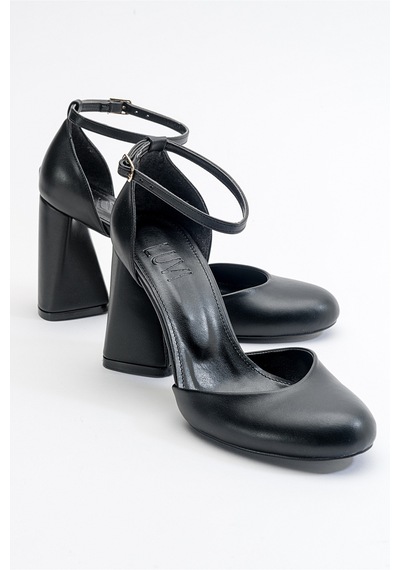 Luvishoes Oslo Siyah Cilt Kadın Topuklu Ayakkabı Sıyah Cılt