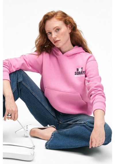 Grımelange YUMEA Kadın Oversize Kapüşonlu Baskılı Pembe Sweatshirt