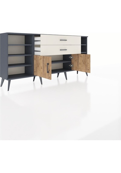 Arges Konsol 7 Raflı 2 Çekmeceli 2 Kapaklı 176x30x83 Antrasit-çam/aytaşı Çam/aytaşı