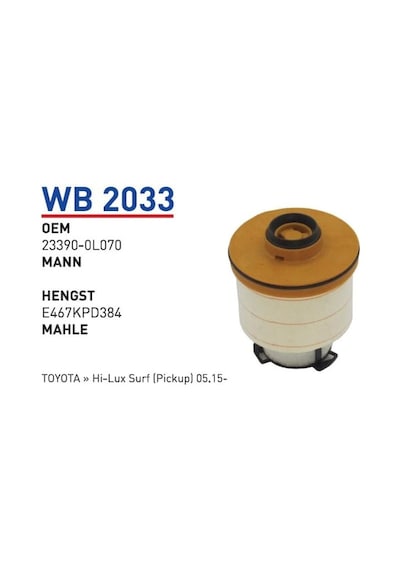 WUNDER WB2033 Mazot Filtresi Toyota Uyumlu  »  Hi-Lux Surf (Pickup) 05.15~