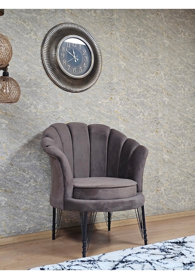 Zafir Tekli İstiridye Siyah Boyalı Telli Ayak Çay Seti Koltuk Tekli Berjer , Balkon, Salon, Ofis Kahverengi