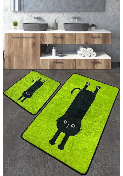 Comfort Yeşil Banyo Halısı Djt 2 Li Set Banyo Halısı Paspas Yıkanabilir Kaymaz Çok Renkli