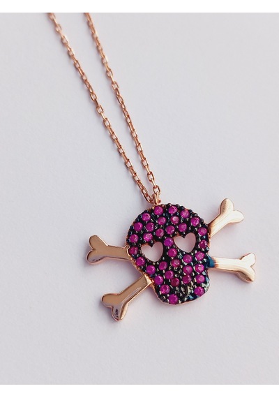 Ayar Gümüş Skull Kuru Kafa Gifürlü Zirkon Taşlı Trend Kolye Gold- Ayar Gümüş Skull Kuru Kafa Gifürlü Zirkon Taşlı Trend Kolye Gold-