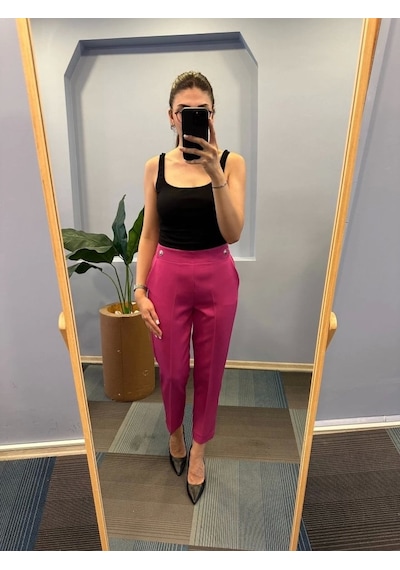 Defymoda Bel Lasti Kli Düğmeli Pantolon Koyu Fuşya