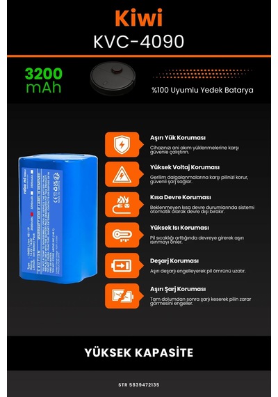 Kiwi Kvc 4090 3200mAh Robot Süpürge Bataryası
