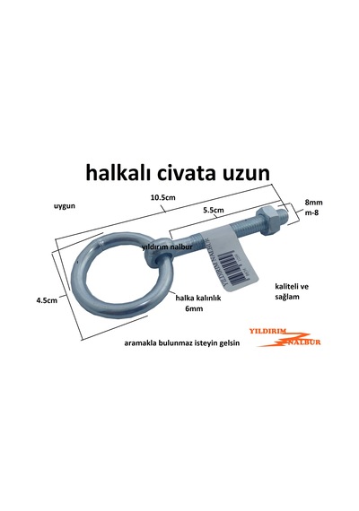 Halkalı Civata Kalın Halkalı M-8 Orta Boylu Vida Saplama Halkalı