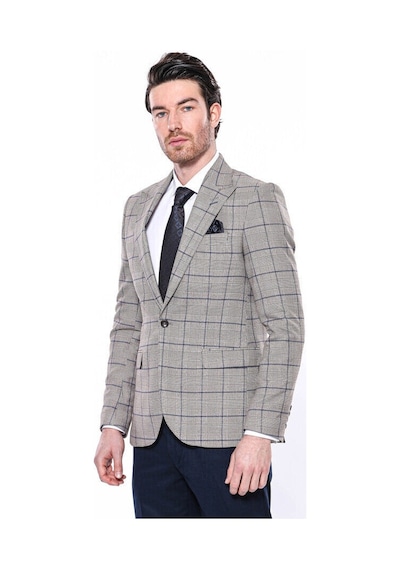 Wessi Ekose Slim Fit Bej Erkek Ceket - Wessi Bej