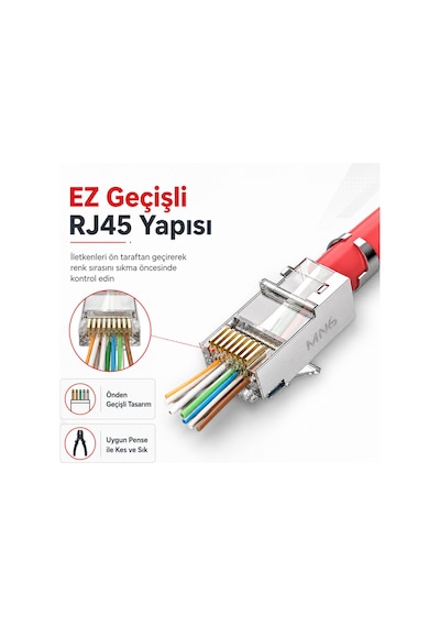 Mn119xf Cat7 Ftp Sftp Ez Rj45 Konnektör 3 Adet Metal Gövdeli Kalın Kablo Uyumlu