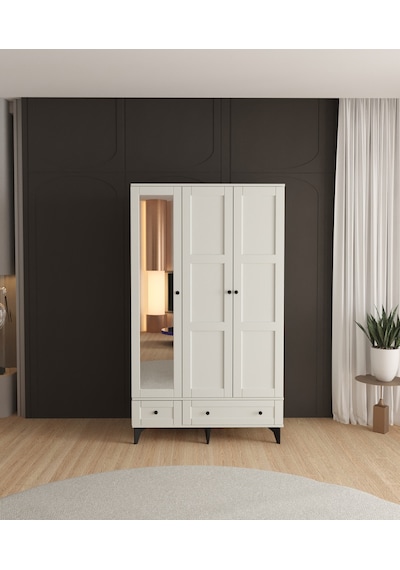 Toprak 3 Kapaklı Çekmeceli Gardırop - Tamamı Mdf Beyaz