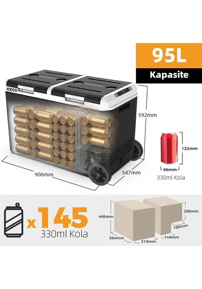 Iceco Mcd95d 12/24volt 95 Litre Kompresörlü Çift Bölmeli Tekerlekli Outdoor Oto Buzdolabı/dondurucu