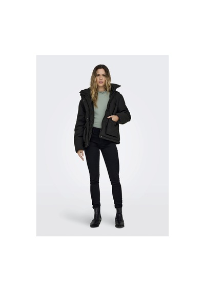 Only Kapüşonlu Siyah Kadın Mont Onlsally Raın Short Puffer Otw