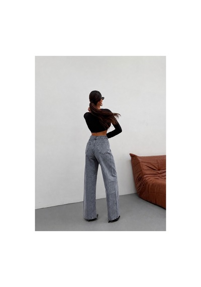 Kene Jeans Kemer Kuşaklı Kar Siyah Ön Detaylı Denim Palazzo Pantolon Kar Siyah