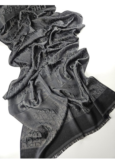 Miorel Scarfs Cd Desen Kaşmir İpek Şal Scarfs Cashmere Shawl Hijab Yeni Sezon Siyah