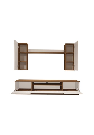 Decoraktiv Trio 5d Mdf Tv Ünitesi Tv Sehpası - Ceviz Beyaz Ahşap - Beyaz