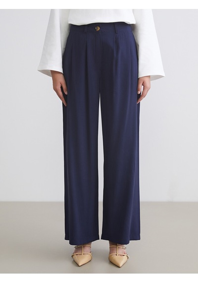 Lcw Modest Lacivert Loose Fit Geniş Paça Kadın Pileli Pantolon