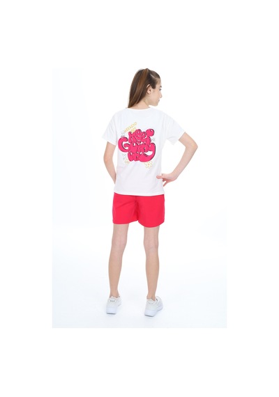 Toontoy Kids Toontoy Kız Çocuk Garni Detaylı Baskılı Şortlu Takım Koyu Fuşya