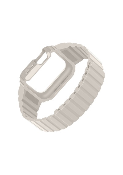 Apple Watch 7 45mm Uyumlu Kasa Koruyuculu Silikon Kordon Krd-142 - Midnight Blue - T39203