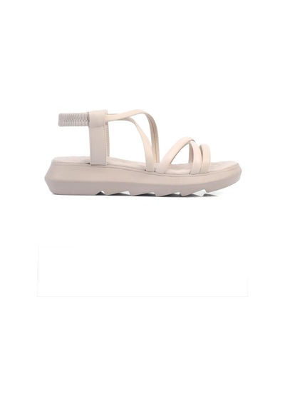 Shoetek Dylla Kadın Sandalet Çapraz Bantlı Bej Deri Bej Cilt Bej
