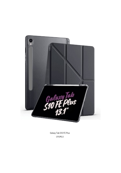 Galaxy Tab S10 Fe Plus Uyumlu 13.1 İnç Kalem Bölmeli Standlı Tri Folding Tablet Kılıfı Kapaklı Kılıf Lila