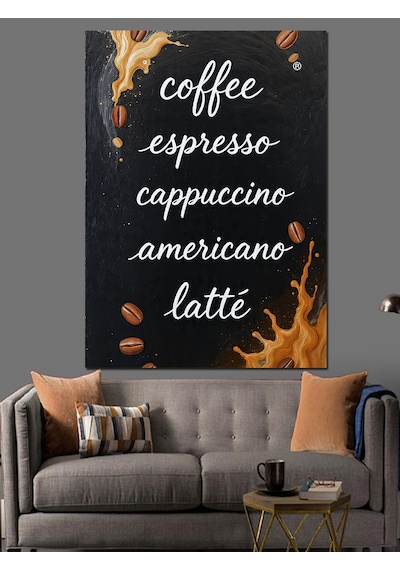 Ahşap Tablo Kahve Çeşitleri Yazı Posteri