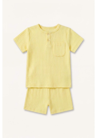 Defacto Kısa Kollu Üst Şort Alt 2li Pijama Takımı Erkek Bebek H5378a526hsyl273 Sarı-yl273