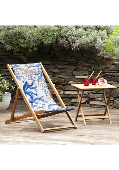 Blue Monkey Katlanabilir Şezlong Ahşap Fırınlanmış Gürgen Ağacı, Süet Kumaş Çok Renkli
