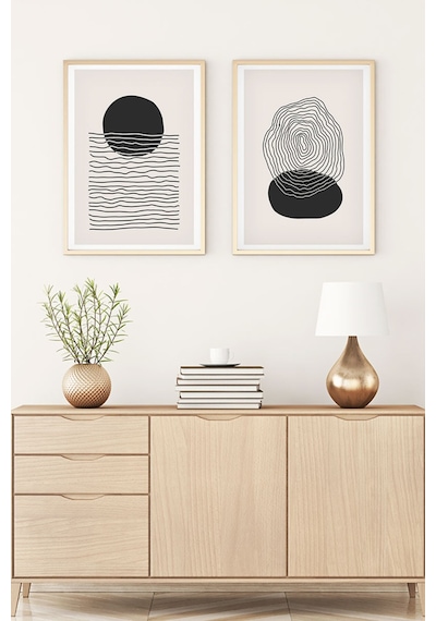 Huhuli Ahşap Çerçeveli Modern Tablo Seti Huhu138
