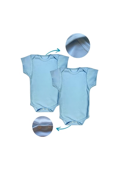 Betül Bebek Kısa Kollu 2'li Organik Pamuk Çıtçıtlı Bebek Body&zıbın 2adet Mavi