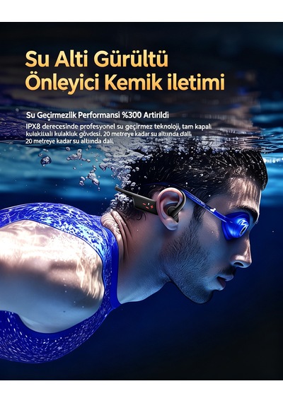 Tekoo Kemik İletimli Ipx8 Su Geçirmez Bluetooth 5.4 Kulaklık 32 Gb Dahili Hafızalı Siyah