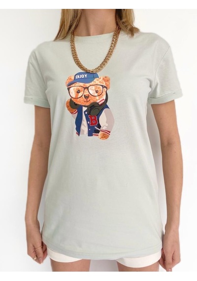 Kadın Ayıcık Baskılı Tshirt Mint