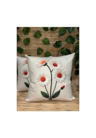 Ve Kelebek Desenli Dekoratif Kırlent Kılıfı 43x43 Cm 2 Li Set Fermuarlı Diğer
