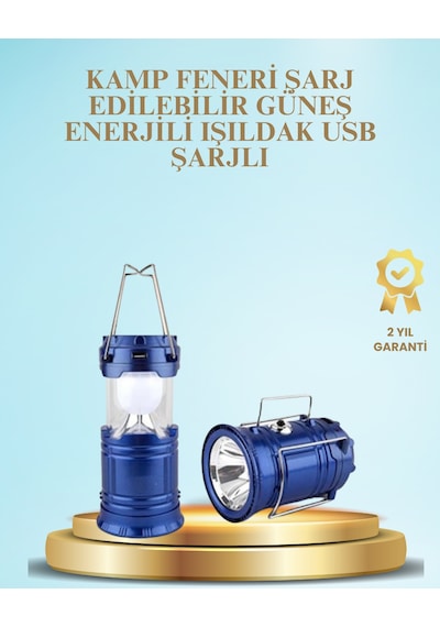 Güneş Enerjili Kızaklı Şarjlı Büyük Boy Kamp Feneri Usb Çıkışlı, Katlanabilir, Çok Fonksiyonlu - Lisinya