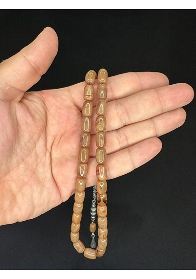 Sevgiliye Özel Hediye Sıkma Kehribar Tesbih Krem Renkli Kapsül Kesim 11mmx8mm H-1623.