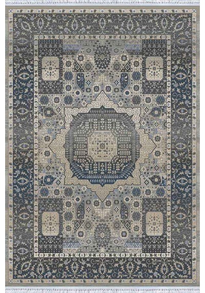 Gri Çerçeveli Dokuma Pamuk Tabanlı Kaymaz Kilim Klm202n11