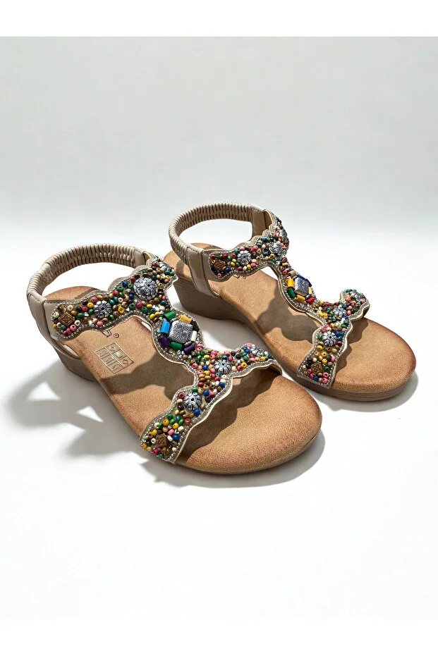 Guja 26y226 Kadın Taşlı Dolgu Taban Comfort Sandalet Bej