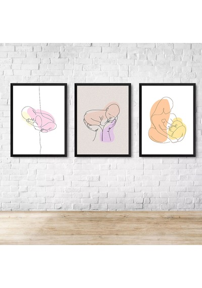 3 Parça Çerçeve Görünümlü Mdf Tablo Seti