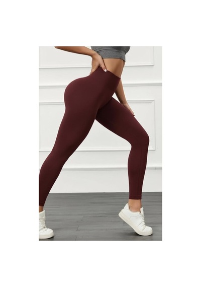 Mercan Kids & Butik Kadın Yüksek Bel Toparlayıcı Tayt Dikişsiz İç Göstermez Spor Taytı Bordo