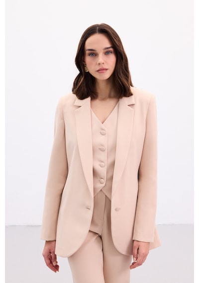 Sateen Düğmeli Klasik Ceket - Bej-136877 Bej