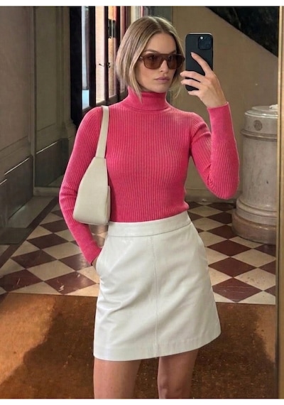 Onno Style Women Fitilli Balıkcı Yaka Basic Kazak Fuşya