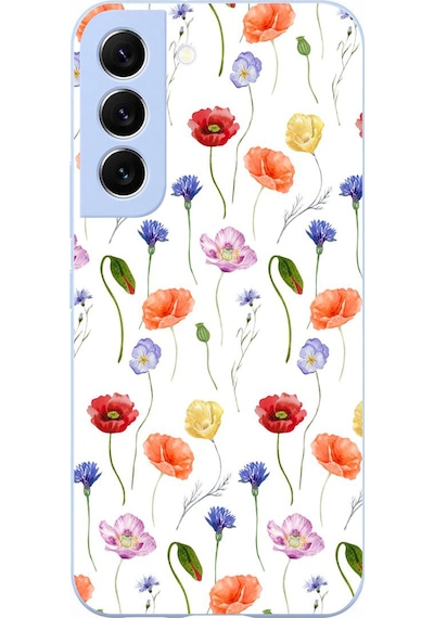 Samsung Galaxy S22 Uyumlu Sade Tek Çiçekler Baskılı Silikon Kılıf Renkli