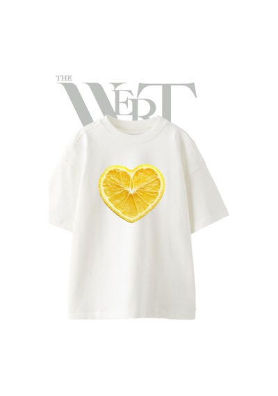 Thewert Lemon Heart Tasarım Baskılı Ünisex Beyaz Oversize T-shirt