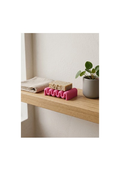 Buççin Online Mağaza Modern Dalga Tasarımlı Sabunluk Dekoratif Banyo Düzenleyici Plastik Pembe Çok Renkli