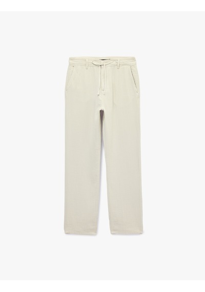 Koton Pamuklu Cepli Straight Fit Beli Bağcıklı Düğmeli Pantolon Bej 6sam40018hw Ekru