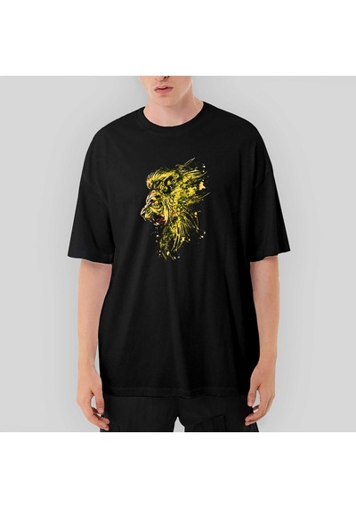 Gold Lion Splash Oversize Siyah Tişört Siyah